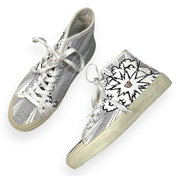 Saint Laurent Signature Court Surf Bang Embroidered High Top Sneakers Men's 39 - Picture 1 of 10